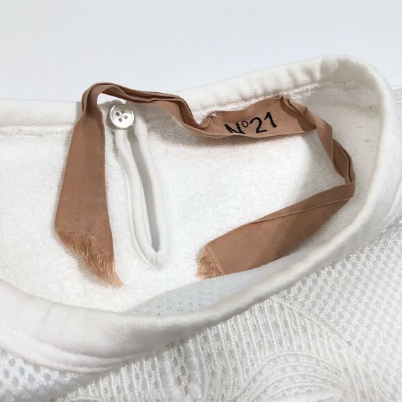 No. 21 Short Sleeve Sweatshirt Pullover Mesh Embroidered Women Italian 42 US 6 M - Picture 7 of 12